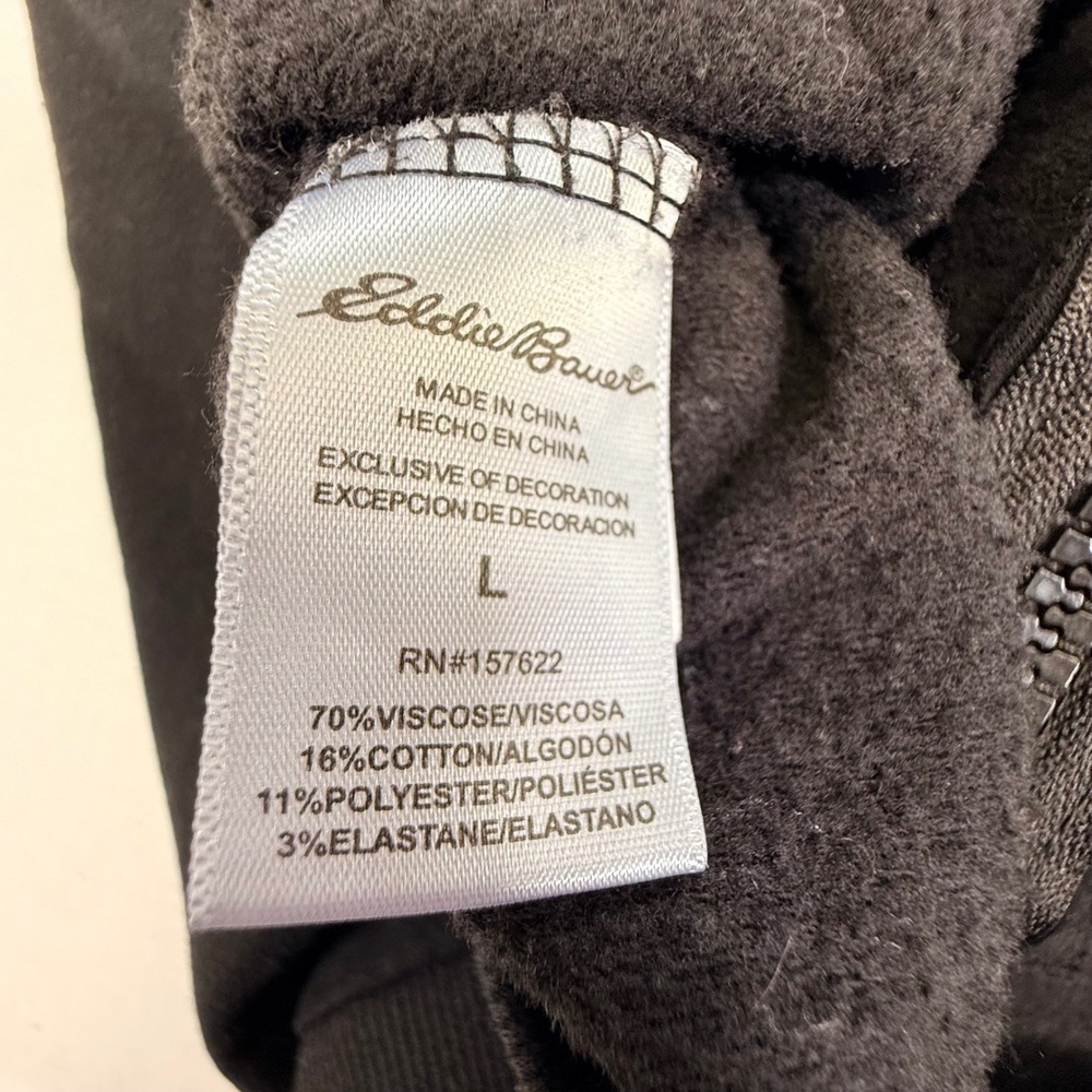 Eddie Bauer Mens Black Full Zip Hoodie Sweatshirt Viscose Blend Size Large - Picture 4 of 6